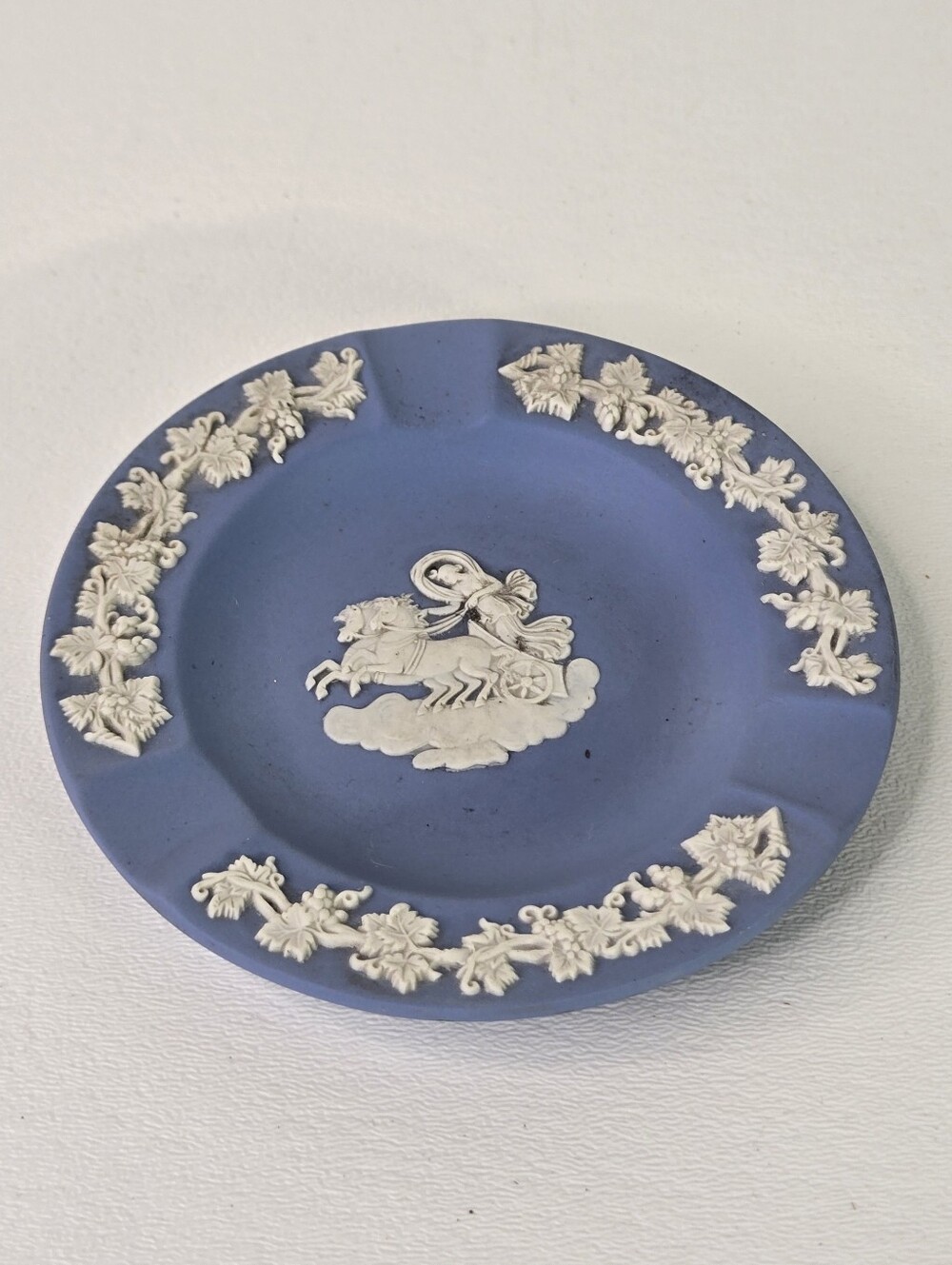 Wedgwood Blue Jasperware Ashtray Pegasus Chariot Design Made in England